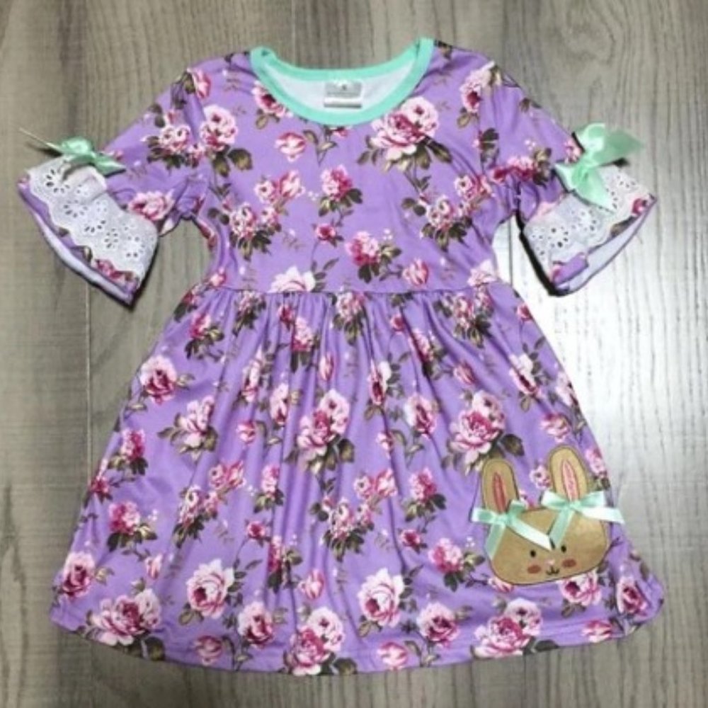 BUNNY APPLIQUE LAVENDER FLORAL DRESS